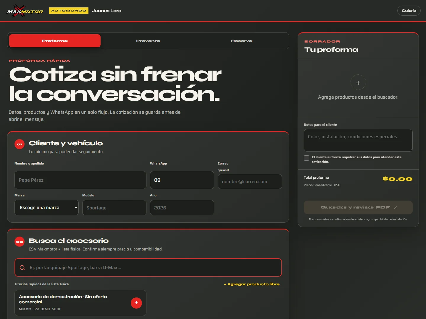 MAXMOTOR / BUILT QUOTING INTERFACE