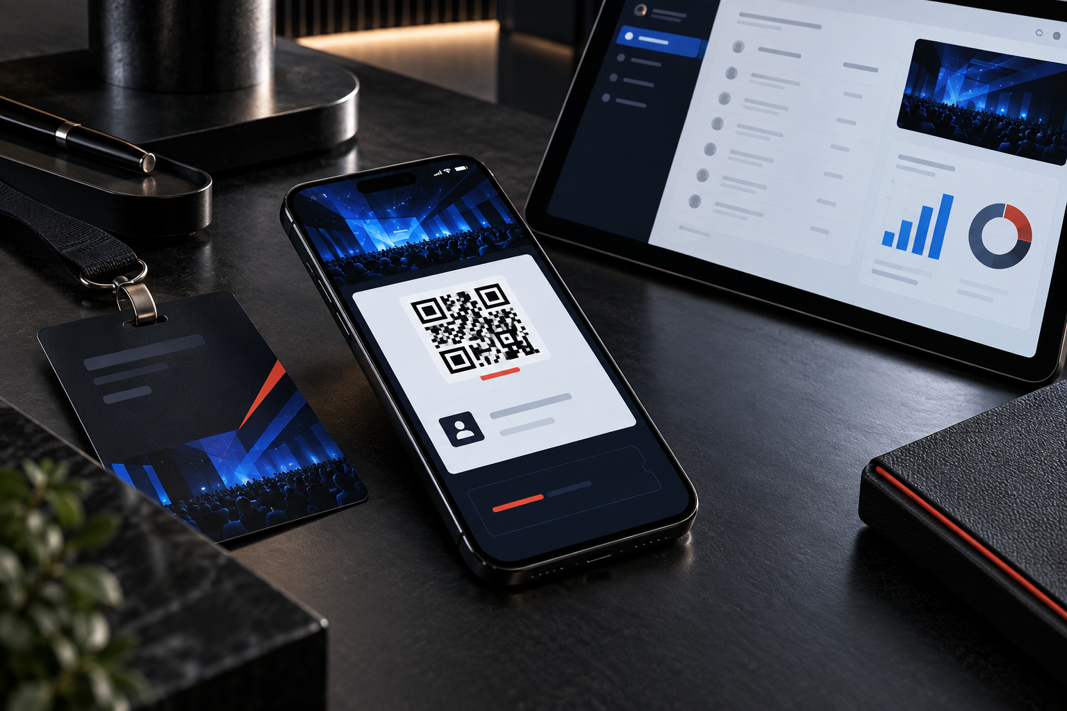 Invitación empresarial con acreditación QR y registro